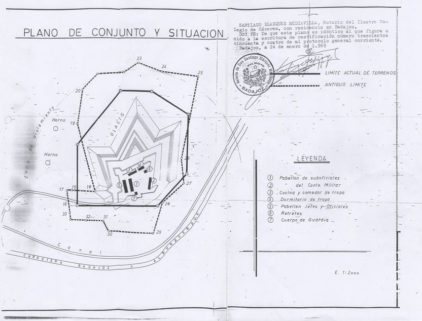 Legge notarile sulla mappa e la posizione del forte nel 1969