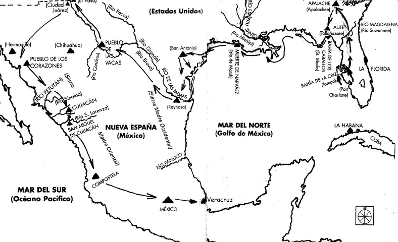 Itinerario de Cabeza de Vaca y sus tres compañeros supervivientes. De Rubén Caba y Eloísa Gómez-Lucena