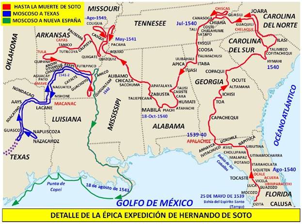 Ruta seguida por las huestes de Soto